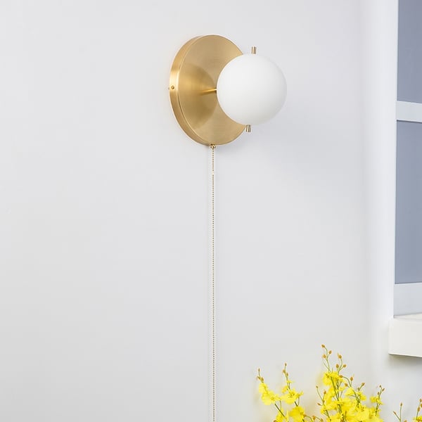 Gidu MidCentury Wall Light with Pull Chain Switch Glass Globe 1Light