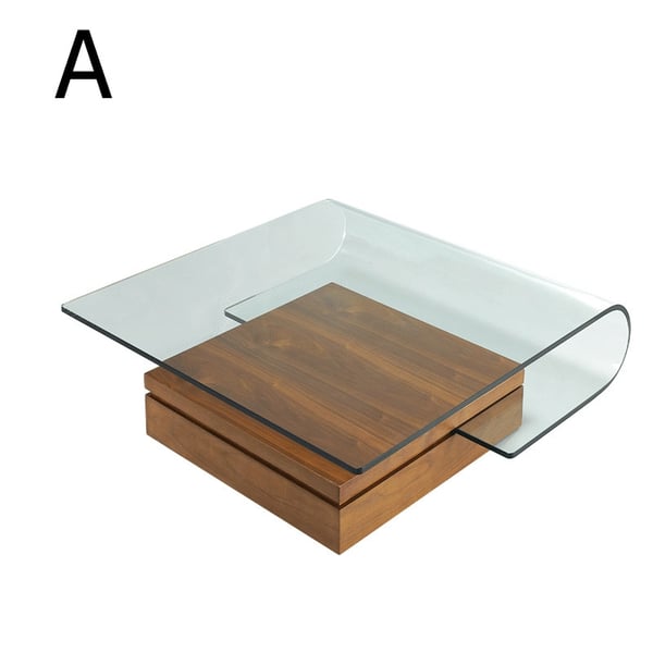 MidCentury Modern Glass Wood Coffee Table Square Chic Walnut Coffee
