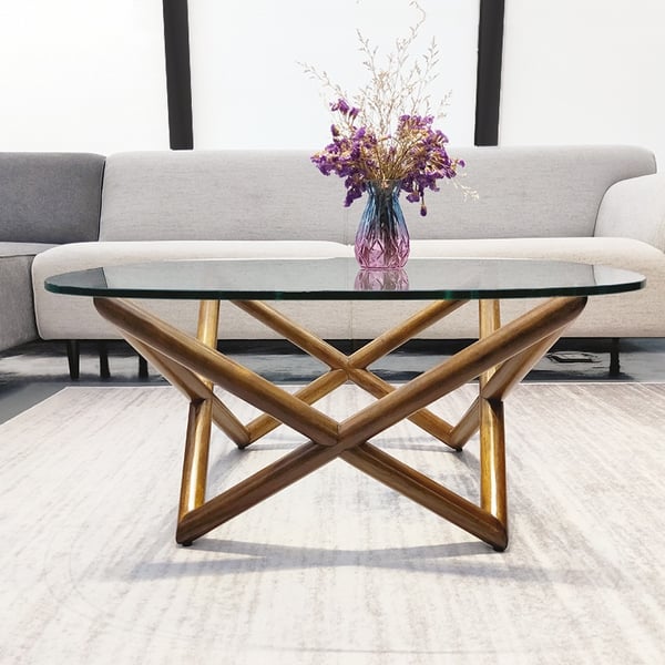Modern Coffee Table with Tempered Glass Top Metal Frame Homary