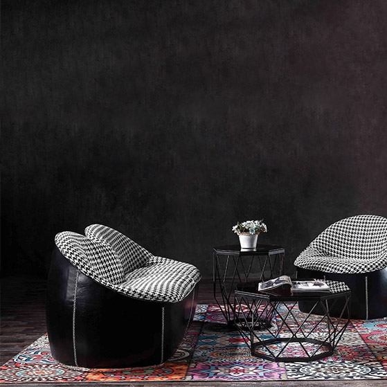 Retro Houndstooth Black & White Loveseat Fabric & Leather Loveseat Sofa