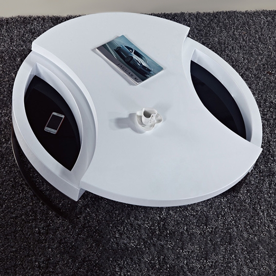 Modern White Round Swivel Coffee Table with Storage & Stainless Steel