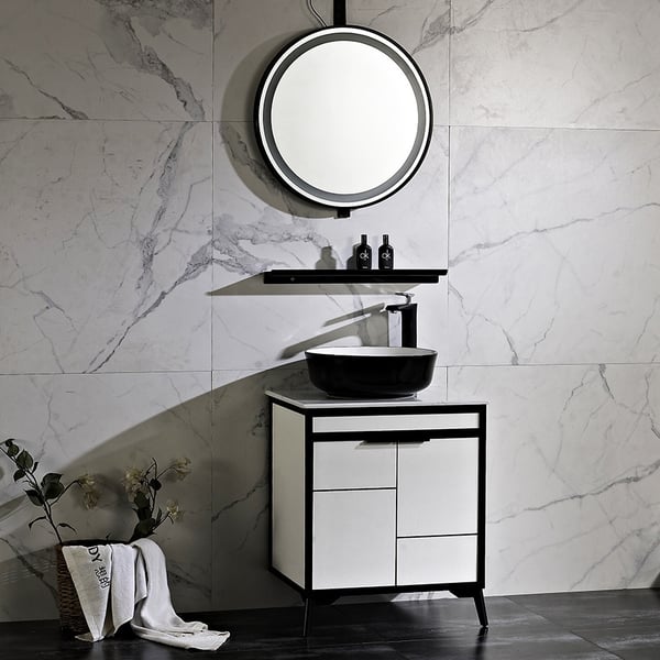 Modern Single Sink Vanity Black And White Bathroom Vanity with Sink
