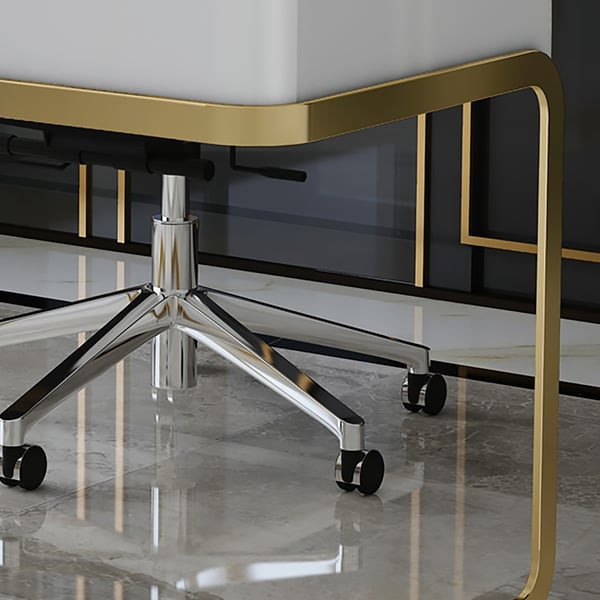 White Rectangular Writing Desk Modern Computer Desk with Drawer Gold