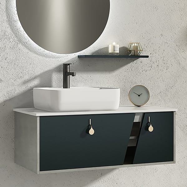 24" WallMount Green & Gray Bathroom Vanity with Top Faux Marble Vessel