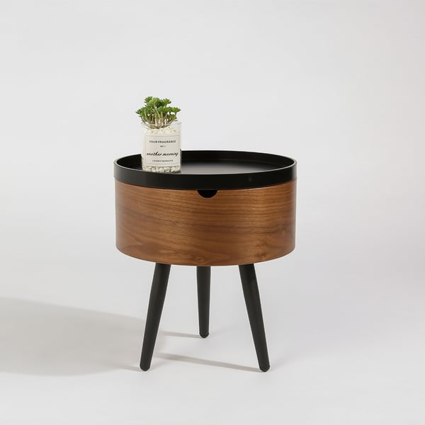 Set of 2 Round Coffee Table Sets with Storage Tray Tabletop Metal Legs