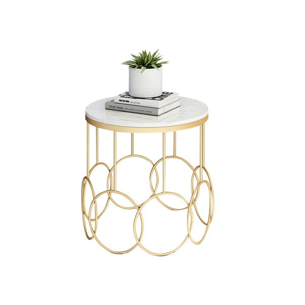 Gold Round Side Table Modern Marble Top End Table Metal Homary UK