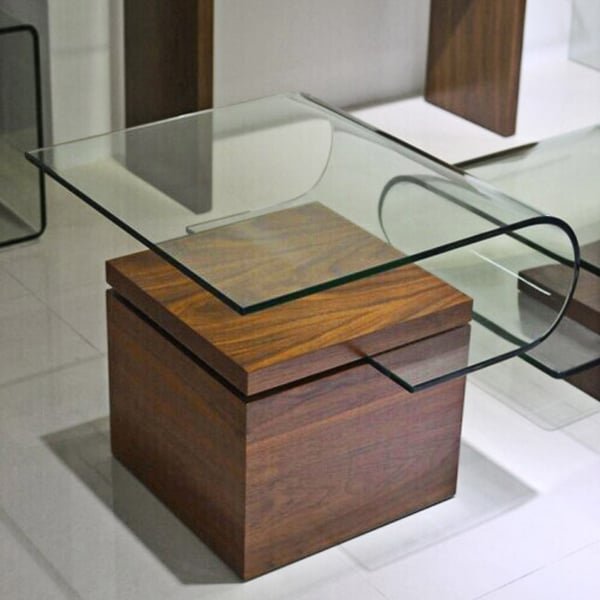 MidCentury Modern Glass Wood Coffee Table Square Chic Walnut Coffee Table Style B Homary UK