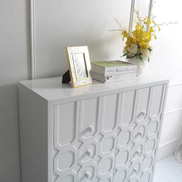 Modern White Cabinet with 2 Doors & 4 Shelves Gold Finish 1092mm in