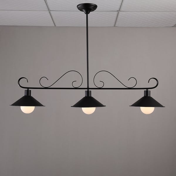 Three Light Contemporary Rustic Style Black Island Ceiling Light