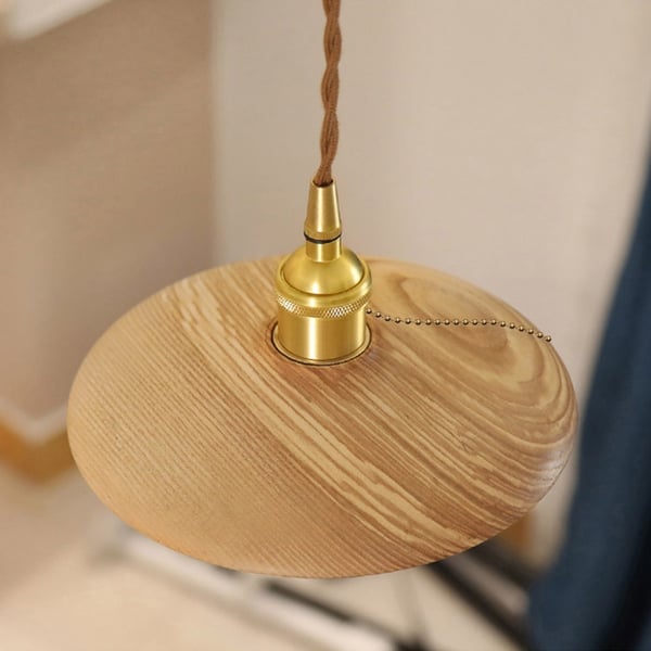 Modern Wood Pendant Light Hanging Light Fixture with Pull Chain in