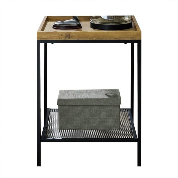 Modern Square Side Table with Tray Top End Table Metal in BlackHomary