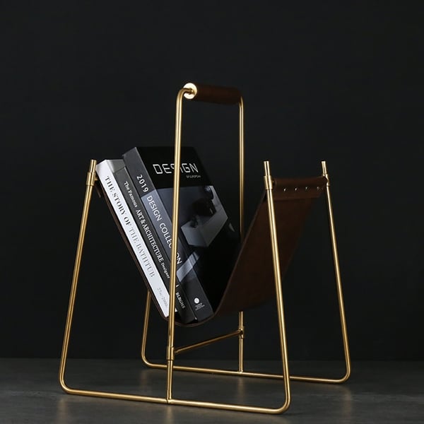 Stylish Decorative Magazine Rack in Brown&Gold Leather | Homary