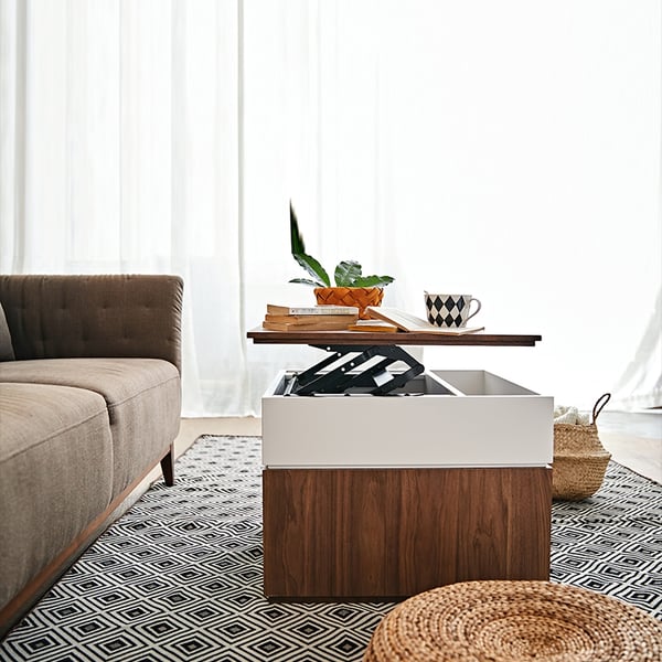 White & Walnut Square Coffee Table with Storage Lift-Top Manufactured ...