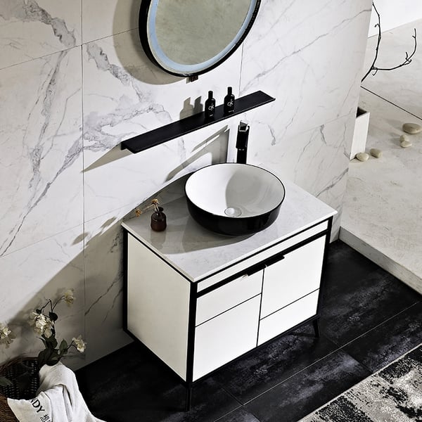 Modern Single Sink Vanity Black And White Bathroom Vanity with Sink