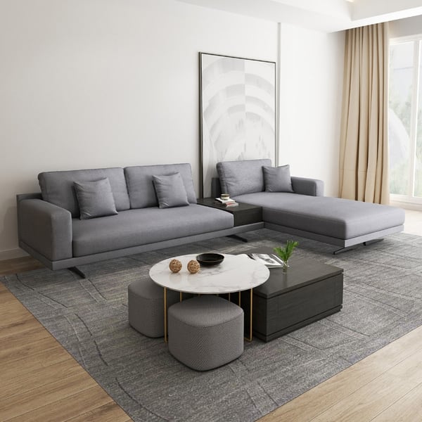 Round and Square Nesting Coffee Table Set with Ottomans and Storage 2