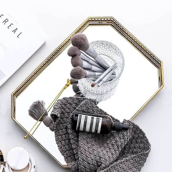 Classic Vanity Tray Gold Metal Mirrored Glass Decorative Tray