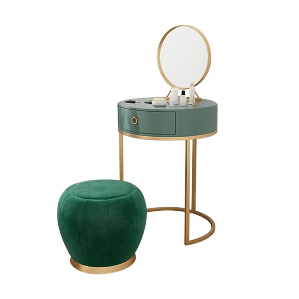 Green Makeup Vanity Set with Drawer Velvet Stool Mirror Included Metal