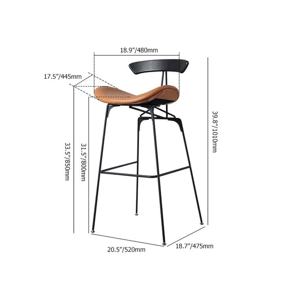 Industrial Wood Brown Faux Leather Upholstered Bar Stool Tall Kitchen