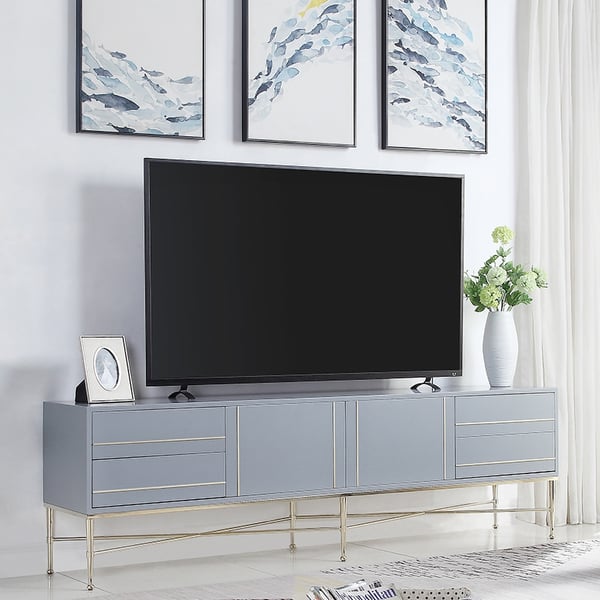 Modern Blue TV Stand with Doors & Shelf & Drawers in Gold up to 2159mm