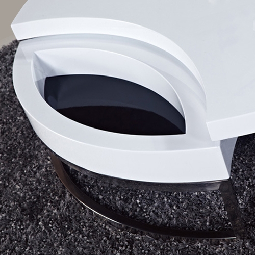 Modern White & Black Round Swivel Coffee Table with Storage & Stainless