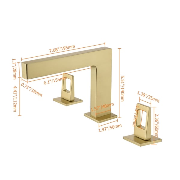 Modern Widespread Brushed Gold Bathroom Sink Faucet 2Handle Homary