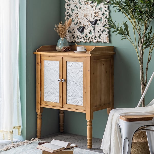 Rustic Natural Cabinet with Baffle Plates and 2 Doors 914mm in Height