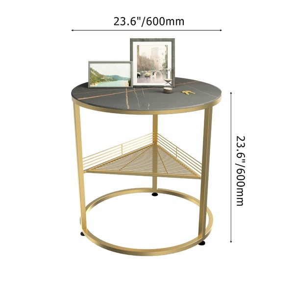 Modern Cylindrical End Table with Shelf Sintered Stone Top Side Table