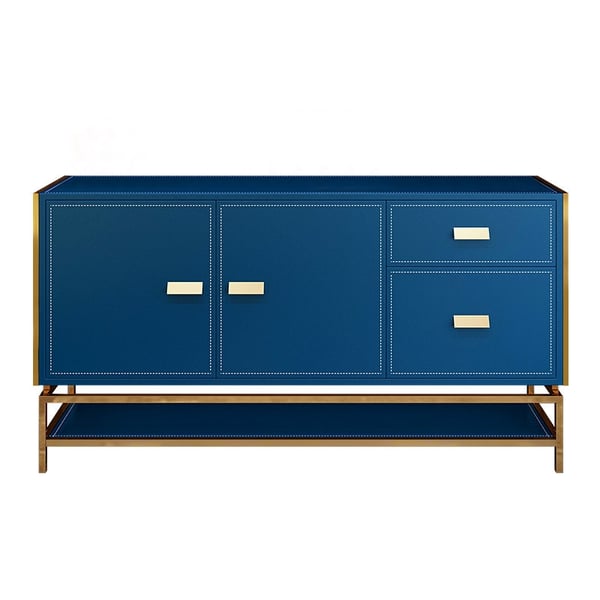 Modern 59" Blue Sideboard Buffet Table with Shelf Faux Leather