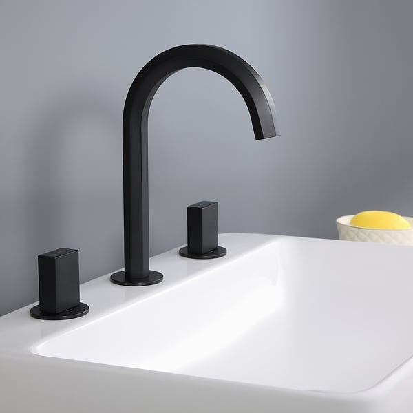 Modern Design Matte Black Widespread Bathroom Sink Faucet High Arc