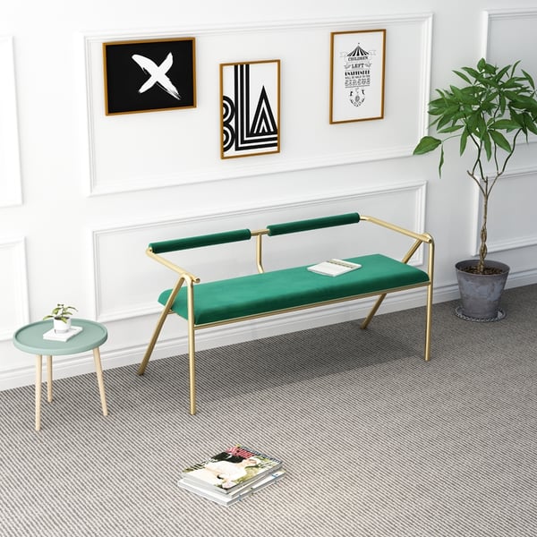 Green Entryway Bench Upholstered Velvet Modern Bench in Gold Homary UK