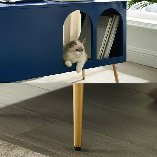 Blue End Table with Storage Living Room Side Table 2 Drawer & Open