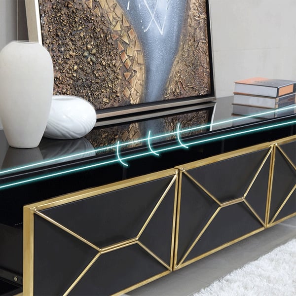 2000mm Modern Black TV Stand Glass Top Media Console with 4 Drawers in