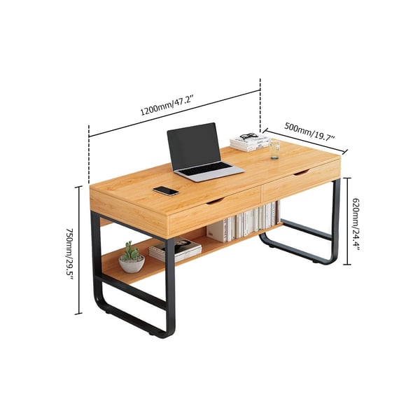 Modern Office Desk with Drawers Rectangular Writing Desk MDF&Metal Homary