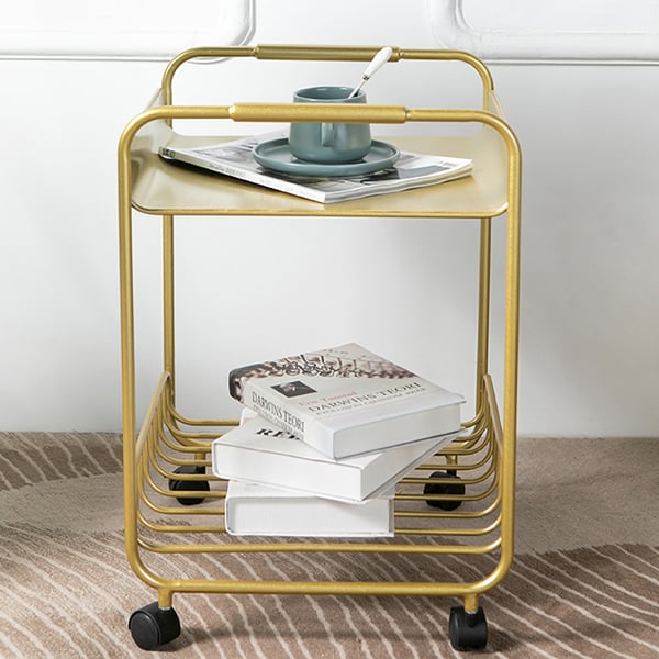 Modern Gold End Table with Shelf Metal Side Table Cart Homary UK