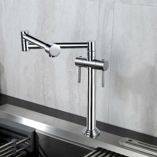 Contemporary Deck Mount Pot Filler Kitchen Faucet Retractable in Chrome