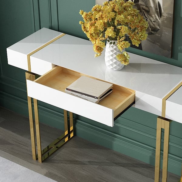 Modern Luxury White Console Table with Drawer Storage Rectangular