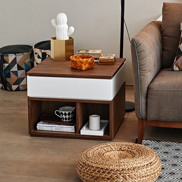 White & Walnut Square Coffee Table with Storage Lift-Top Manufactured ...