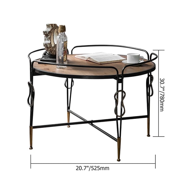 Retro Round Coffee Table with Wooden top Metal LegsHomary