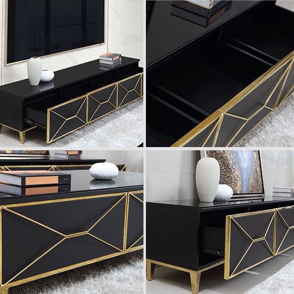 2000mm Modern Black TV Stand Glass Top Media Console with 4 Drawers in