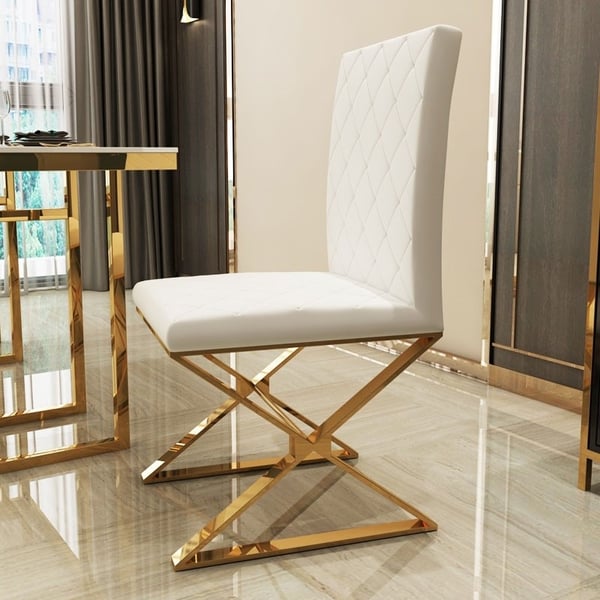 White Marble Dining Table & 4 PU Leather Dining Chair | Homary UK