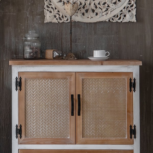 31" Rustic Distressed White Entryway with 2 Doors 1 Drawer in