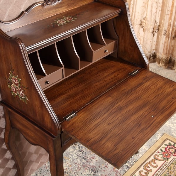 Rustic Secretary Desk FlipTop Floral and Embossed Surface with File