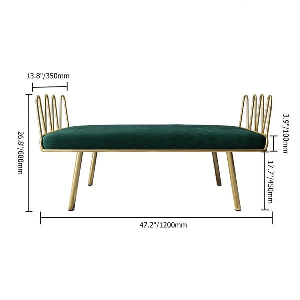 Green Hallway Bench Modern Upholstered Velvet Bench Metal in Gold