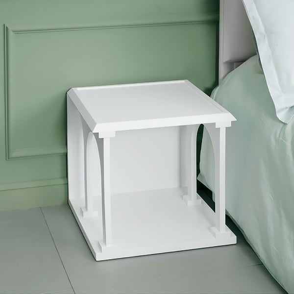 Nordic Style White End Table with Open Storage Shelf Square WoodenHomary