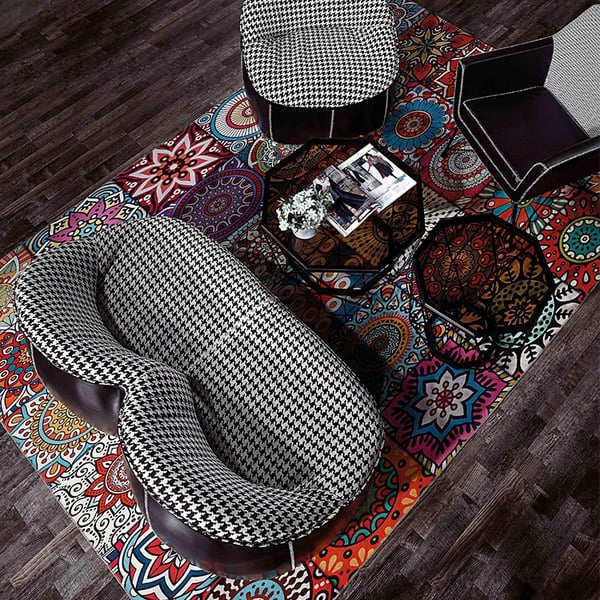 Retro Houndstooth Black & White Loveseat Fabric & Leather Loveseat Sofa