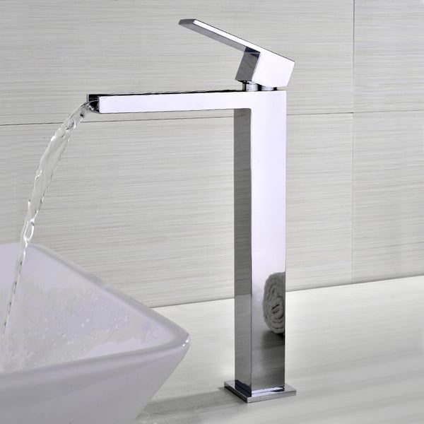 Fiego Modern Polished Chrome Waterfall 1-Hole Faucet for Bathroom Vessel Sinks