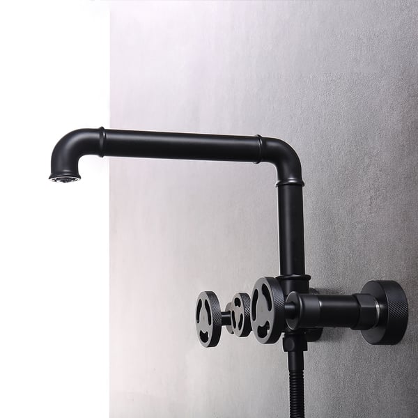 Ruth Industrial Pipe Wall Mounted Bathtub Filler Faucet with Hand Shower Solid Brass Homary