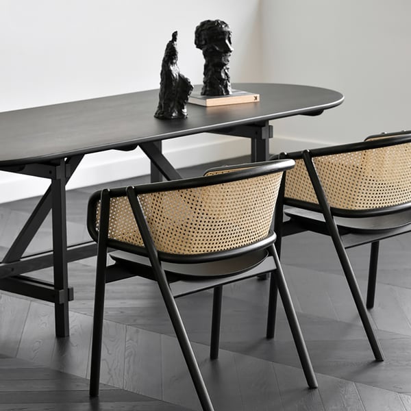 Black Japandi Rattan Dining Chair Curved Back Dining Chair | Homary