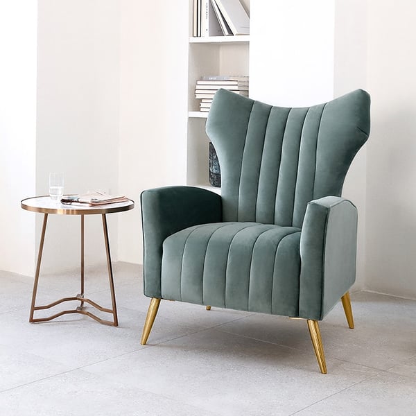 Modern Green Velvet Armchair Upholstered Wingback Sofa Chair with