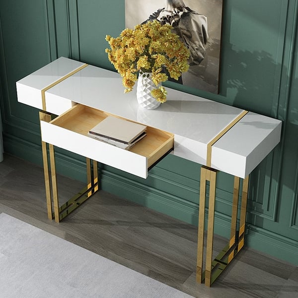 Modern Luxury White Console Table with Drawer Storage Rectangular ...